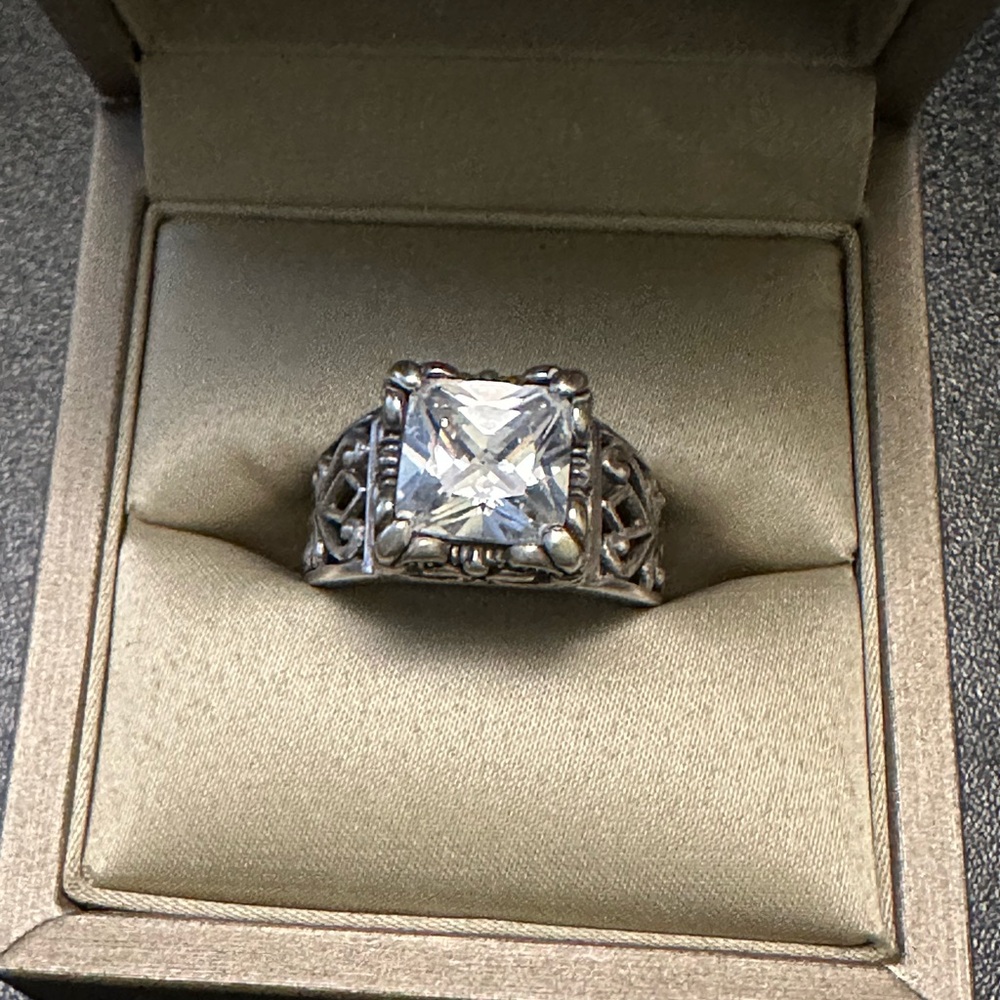 Silpada Intricate Silver Ring with Clear Gem